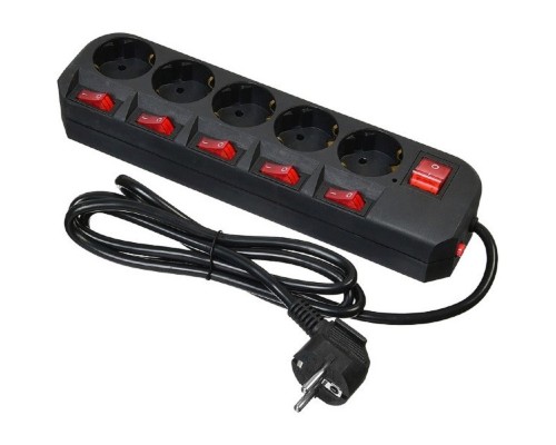 [Сетевые фильтры] BURO Сетевой фильтр 5 розеток (500SH-1.8-SW-B) 1.8м, черный коробка {1159725}
