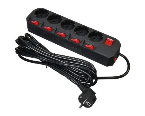 [Сетевые фильтры] BURO Сетевой фильтр 5 розеток (500SH-5-SW-B) 5м, черный коробка {1159730}