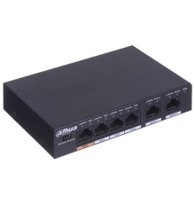 DAHUA DH-PFS3006-4ET-60 4-портовый неуправляемый коммутатор с РоЕ, 4xRJ45 100Mb PoE, 2xRJ45 100Mb uplink, суммарно 60Вт, коммутация 1.8 Гбит/с, MAC-таблица 2К, металл
