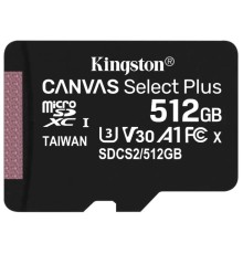 Micro SecureDigital 512Gb Kingston Class 10 UHS-I U3 Canvas Select Plus SDCS2/512GBSP w/o adapter