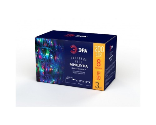 [Новогодние светоукрашения] ЭРА Б0047972 Гирлянда LED Мишура 3.9 м белый провод, мультиколор, 220V ENIN-WM