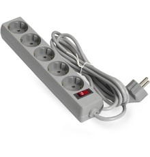 Exegate EX285800RUS Удлинитель ExeGate EC-5-5G (5 евророзетки с заземлением, 5м, защита от перегрузки, выключатель с подсветкой, серый)