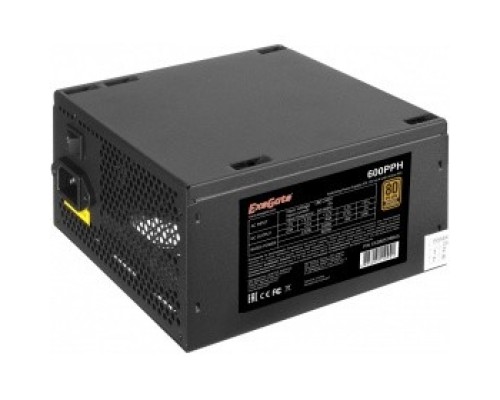 [Блоки питания] Exegate EX280578RUS-S Блок питания 600W ExeGate 600PPH-S, 80+Bronze, ATX, black, APFC, 12cm, 24p, (4+4)p, 5*SATA, 3*IDE с защитой от выдергивания