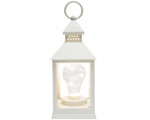 [Новогодние светоукрашения] Neon-night 513-052 Декоративный фонарь с лампочкой, белый корпус, размер 10.5х10.5х24 см, цвет ТЕПЛЫЙ БЕЛЫЙ