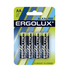 Ergolux  LR6 Alkaline BL-4 (LR6 BL-4, батарейка,1.5В) (4 шт. в уп-ке)