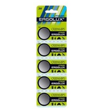 Ergolux CR2016 BL-5 (CR2016-BP5, батарейка литиевая,3V) (5 шт. в уп-ке)