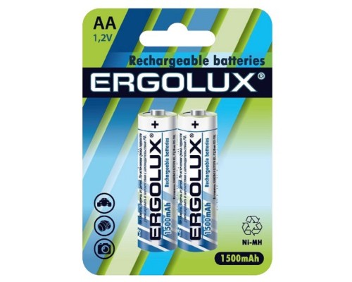 [Аккумулятор] Ergolux AA-1500mAh Ni-Mh BL-2 (NHAA1500BL2, аккумулятор,1.2В)  (2 шт. в уп-ке)