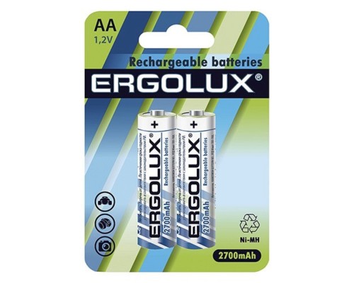 [Аккумулятор] Ergolux AA-2700mAh Ni-Mh BL-2 (NHAA2700BL2, аккумулятор,1.2В)  (2 шт. в уп-ке)