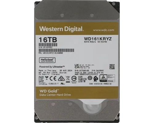 [Жесткий диск] 16TB WD Gold  (WD161KRYZ) {SATA III 6 Gb/s, 7200 rpm, 512Mb buffer}