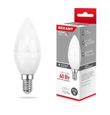Rexant 604-018 Лампа светодиодная Свеча (CN) 7,5 Вт E14 713 лм 4000 K нейтральный свет  