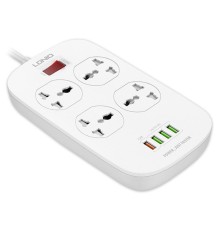 Perfeo LD_B4435  LDNIO SC4407Q/ Сетевой фильтр 2м/ 4  розетки EU_UK_US/ 2500W/ 4 USB+QC 3.0/  Выкл. на розетки/ White