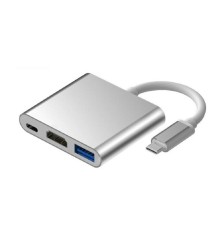 ORIENT Кабель-адаптер C028, USB3.1 Type-C (DisplayPort Alt mode) -> HDMI+USB 3.0+PD(Type-C), 4K@30Hz, 0.15 метра, серебристый (31062)