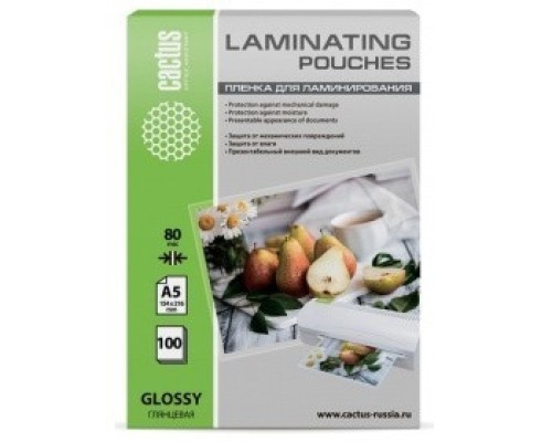 [CACTUS плёнка для ламинирования] Пленка для ламинирования Cactus 80мкм A5 (100шт) глянцевая 154x216мм CS-LPGA580100