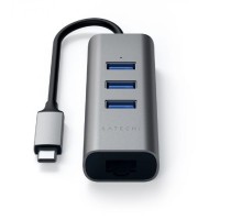 USB-хаб Satechi Type-C 2-in-1 USB 3.0 Aluminum 3 Port Hub and Ethernet Port. Интерфейс Type-C. Цвет серый космос.[ST-TC2N1USB31AM]