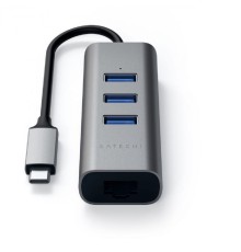 USB-хаб Satechi Type-C 2-in-1 USB 3.0 Aluminum 3 Port Hub and Ethernet Port. Интерфейс Type-C. Цвет серый космос.[ST-TC2N1USB31AM]