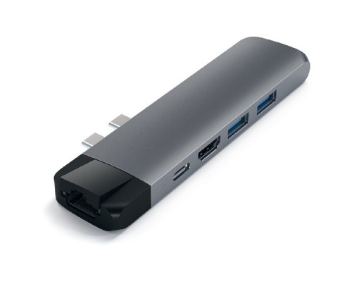 [Опции к ноутбукам] Satechi [ST-TCPHEM] Адаптер USB Aluminum Pro Hub with Ethernet & 4K HDMI). Цвет серый космос