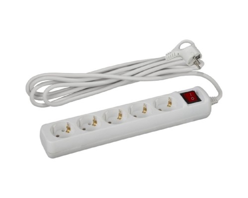 [ЭРА Удлинители бытовые, Сетевые фильтры] ЭРА Б0035758 Удлинитель электрический UX-5es-5m с заземлением с выключателем 5 розеток 5 м ПВС 3x0,75мм2 10А