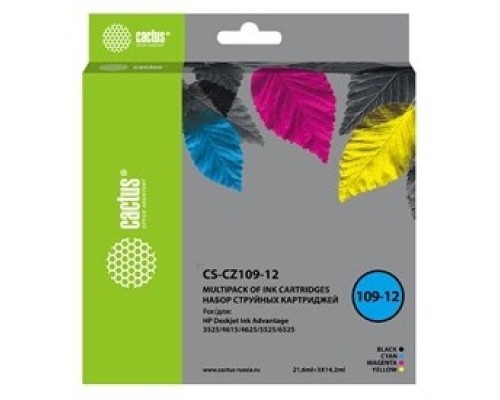 [расходные материалы] Картридж струйный Cactus CS-CZ109-12 черный/голубой/желтый/пурпурный набор (64.2мл) для HP DJ IA 3525/5525/4525