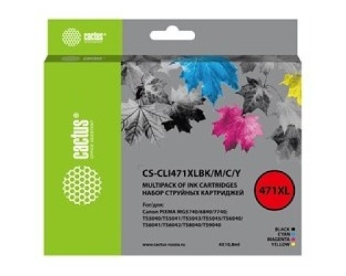 [расходные материалы] Картридж струйный Cactus CS-CLI471XLBK/M/C/Y фото черный/голубой/пурпурный/желтый набор (43.2мл) для Canon TS5040/MG5740/MG6840/MG7740