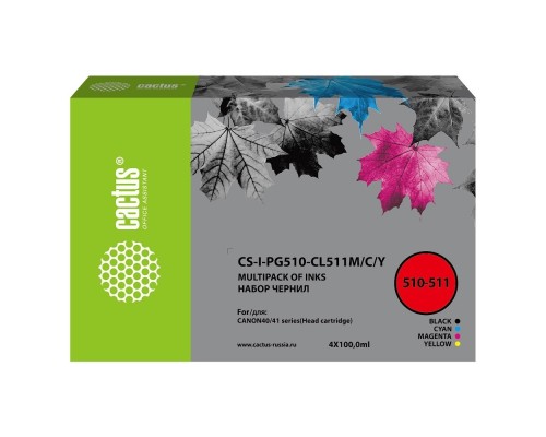 [расходные материалы] Чернила Cactus CS-I-PG510-CL511M/C/Y голубой/пурпурный/желтый/черный набор 5x100 мл для Canon Pixma MP240/MP250/MP260/MP270