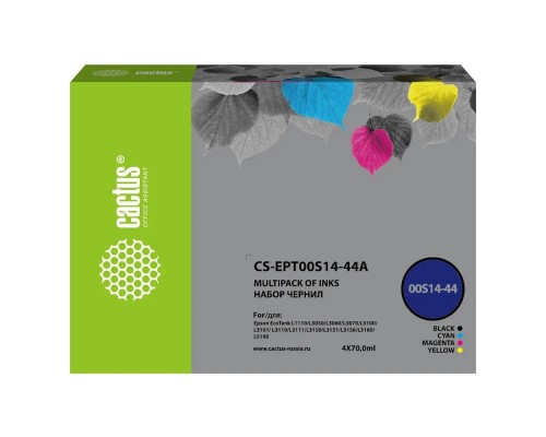 [расходные материалы] Чернила Cactus CS-EPT00S14-44A голубой/пурпурный/желтый/черный набор 4x70 мл для Epson L1110 Ecotank/L3100/L3101/L3110/L3150/L3151