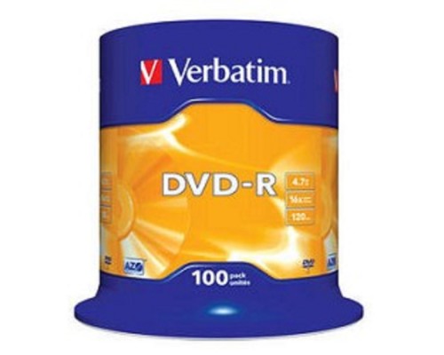 [Диск] Verbatim  Диски DVD-R  4.7Gb 16-х, 100 шт, Cake Box (43549)