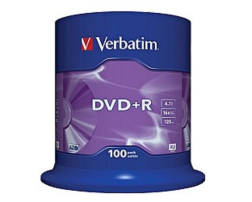[Диск] Verbatim  Диски DVD+R  4.7Gb 16-х, 100шт, Cake Box (43551)