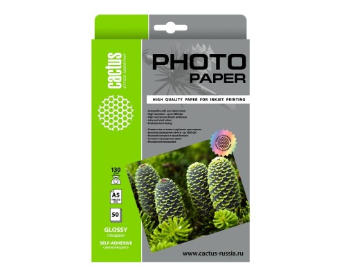 [расходные материалы] Фотобумага Cactus CS-GSA513050 A5/130г/м2/50л. глянцевое самоклей. для струйной печати