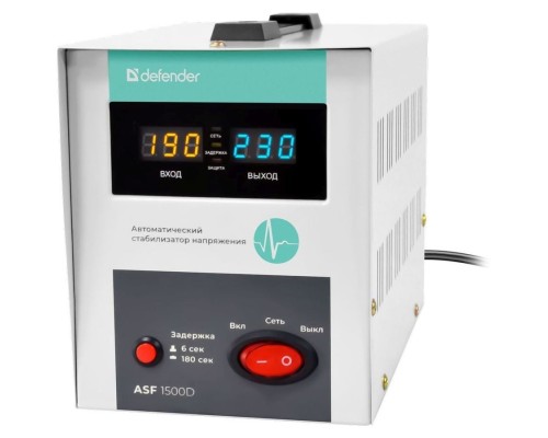 [Сетевые фильтры] Defender Стабилизатор напряжения ASF 1500D напольный 900Вт метал корпус, 2 розетки [99036]