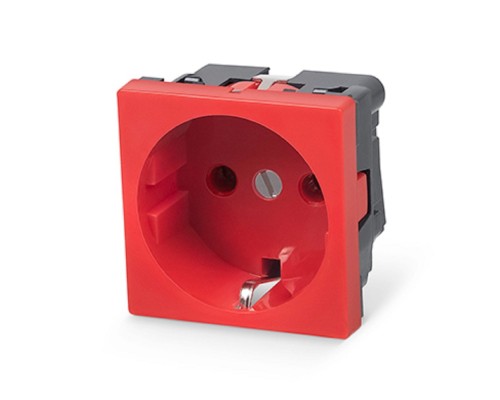[Cabeus Аксессуары к монтажным шкафам] Cabeus ME45-RD Розетка электрическая Mosaic 45x45, нем. ст., 2K+3, 16A, красная (в сборе) 