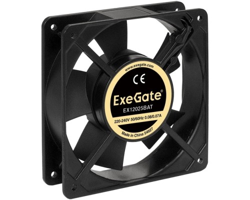 [Вентиляторы] Exegate EX289014RUS Вентилятор 220В ExeGate EX12025BAT (120x120x25 мм, 2-Ball (двойной шарикоподшипник), клеммы, 2200RPM, 33dBA)