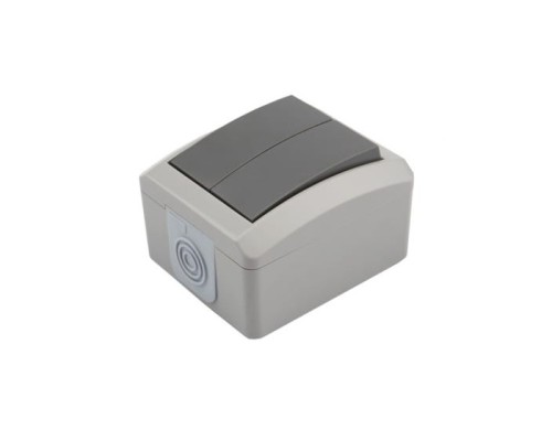 [рексант розетки] Rexant KR-78-0609 Выключатель двухклавишный KRANZ INDUSTRIAL открытой установки, IP54 серый							