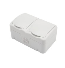 Rexant KR-78-0606 Блок из 2 розеток горизонтальный KRANZ Mini OG открытой установки с заземлением, IP54 белый							