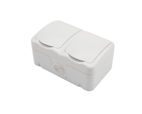 [рексант розетки] Rexant KR-78-0606 Блок из 2 розеток горизонтальный KRANZ Mini OG открытой установки с заземлением, IP54 белый							