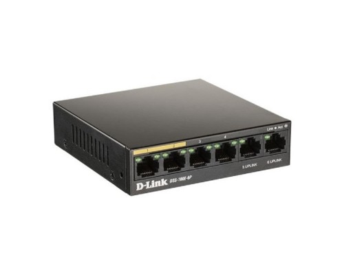 [Сетевое оборудование] D-Link DSS-100E-6P/A1A Неуправляемый коммутатор с 6 портами 10/100Base-TX (4 порта PoE 802.3af/at, PoE-бюджет 55 Вт, дальность до 250 м)