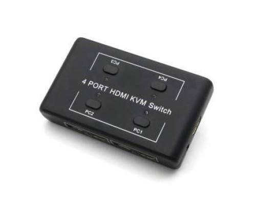 [переходник] ORIENT HS41, HDMI KVM переключатель на 4 устройства, порты HDM + 2xUSB (клавиатура+мышь), поддержка 4K@30Hz, кнопка переключения на проводе 1.2 м, не требуется внешнее питание (31067)