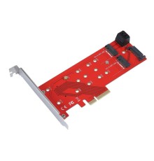 ORIENT C298E, Переходник PCI-E 4x->NGFF (M.2) M-key PCI-E SSD + 2xSATA->2xNGFF (M.2) B-key SSD, тип 2230/2242/2260/2280, SATA кабель - 2шт. в комплекте (30898)