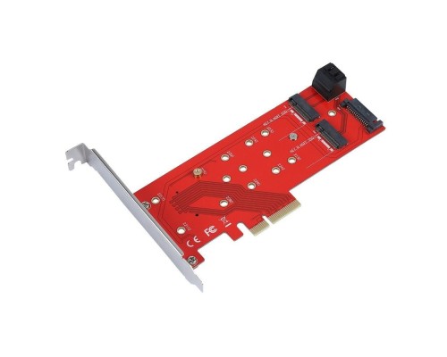 [переходник] ORIENT C298E, Переходник PCI-E 4x->NGFF (M.2) M-key PCI-E SSD + 2xSATA->2xNGFF (M.2) B-key SSD, тип 2230/2242/2260/2280, SATA кабель - 2шт. в комплекте (30898)