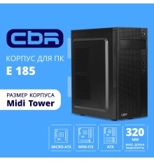 CBR Корпус ATX Miditower E185, без БП, 1*USB 3.0, 2*USB 2.0, HD Audio+Mic, Black [PCC-ATX-E185-USB31-USB22-WPSU]