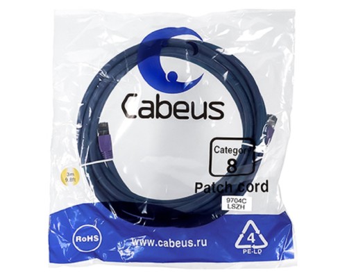 [Cabeus Патч-корды (сетевые, телефонные)] Cabeus PC-SSTP-RJ45-CAT.8-3M-LSZH Кабель патч-корд SSTP 8 кат. 3м 
