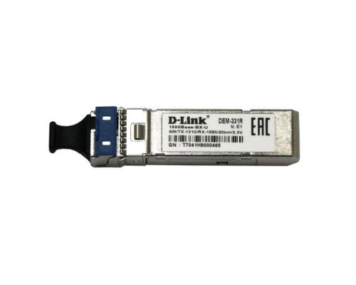 [Сетевое оборудование] D-Link 331R/40KM/B1A WDM SFP-трансивер с 1 портом 1000Base-BX-U (Tx:1310 нм, Rx:1550 нм) для одномодового оптического кабеля (до 40 км, разъем Simplex LC)