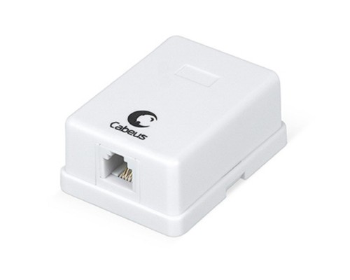[Cabeus Аксессуары к монтажным шкафам] Cabeus WS-6P4C-TEL-1 Розетка телефонная RJ-12(6P4C), одинарная, внешняя, белая