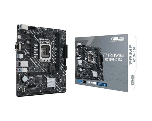 [Материнская плата] ASUS PRIME H610M-D D4  (Socket 1700, mATX, 2xDDR4(64GB), VGA/HDMI 2.1, 1xPCIe 4.0x16/1xPCIe 3.0, 1xLAN, 4xSATA 6Gb/s, 1xM.2, 1xCOM, 2xUSB 3.2, 4xUSB 2.0, 1xPS/2)