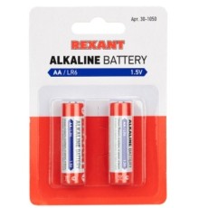 Rexant (30-1050) Батарейка алкалиновая AA/LR6, 1,5В, 2 шт, блистер
