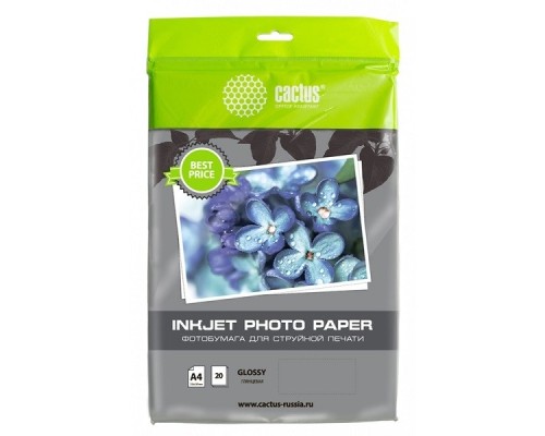[Бумага] Фотобумага Cactus CS-GA413020ED A4/130г/м2/20л./белый глянцевое для струйной печати