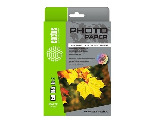 [Бумага] Cactus CS-MA623050 Фотобумага 10x15/230г/м2/50л./белый матовое для струйной печати
