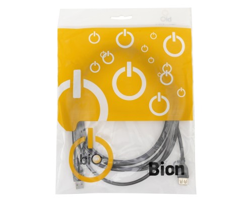 [кабели] Bion Кабель удлинительный USB 2.0 AM/AF, позолоченные контакты, ферритовые кольца, 3 м, черный [BXP-CCF-USB2-AMAF-030]