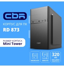 CBR Корпус mATX Minitower RD873, c БП PSU-ATX450-12EC (450W/120mm), 2*USB 2.0, HD Audio+Mic, кабель питания 1.2м, Black [PCC-MATX-RD873-450W]