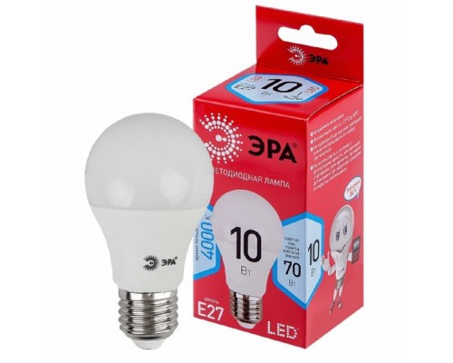 [ЭРА Светодиодные лампы] Эра Б0049635 Лампочка светодиодная RED LINE LED A60-10W-840-E27 R Е27 / E27 10 Вт груша нейтральный белый свет