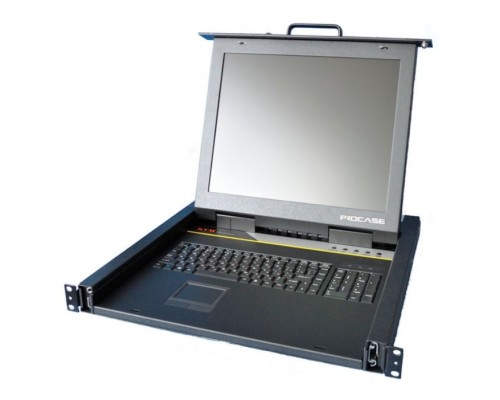 [консоли] Procase R1708 Консоль однорельсовая , КВМ 8 порт, LCD 17', single rail console KVM 8 port, LCD D-Sub, USB, разрешение 1280*1024, 8 кабелей